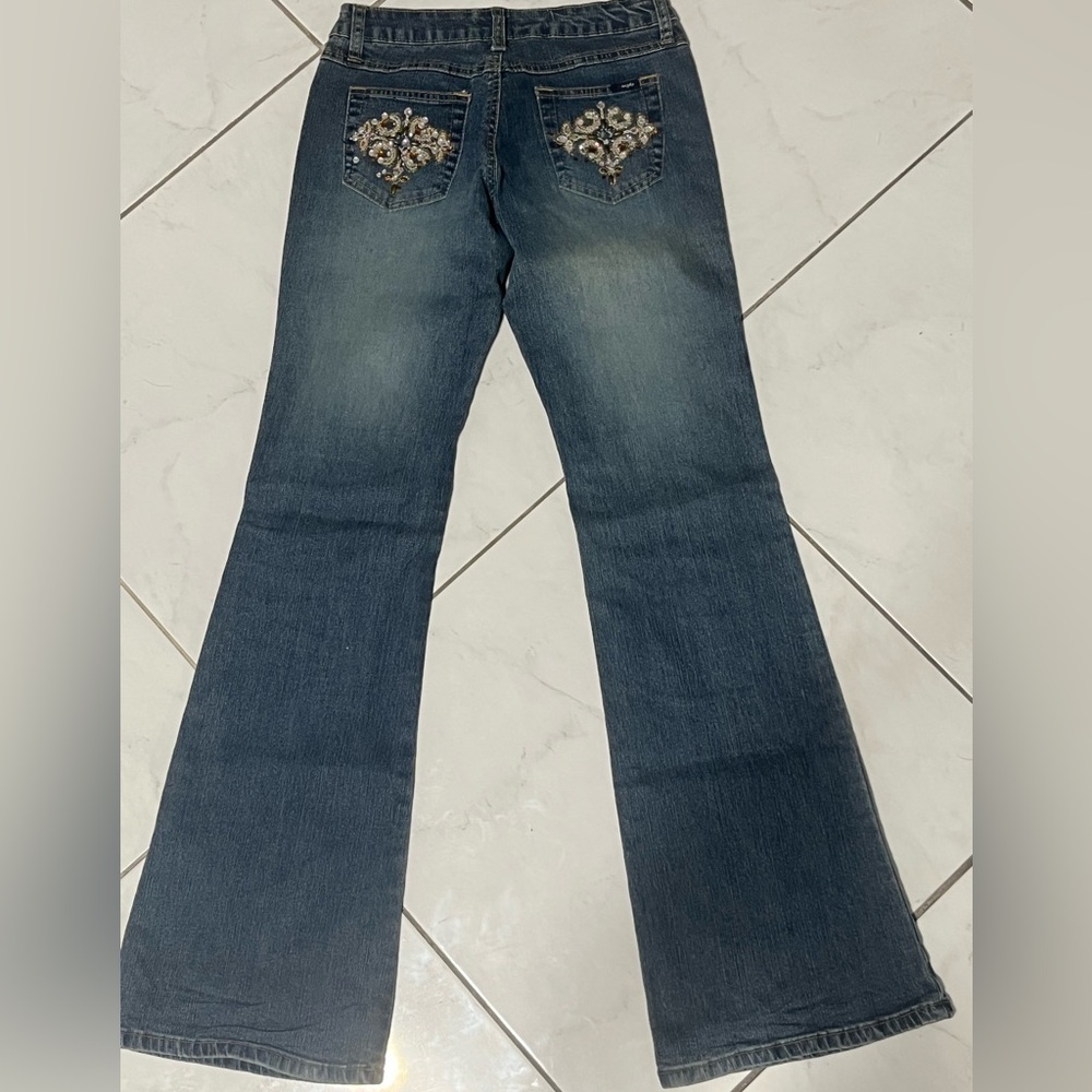 Angels Jeans Stretch Hipster Flare Bootcut Denim Y2K Vintage crystal embellished